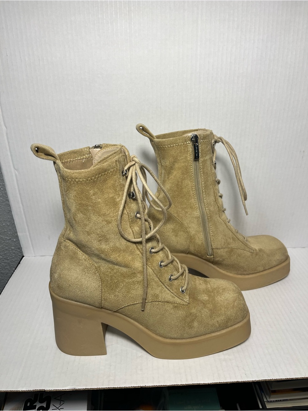 Steven New York Bravry Block Heel Combat Boot Sz 9
